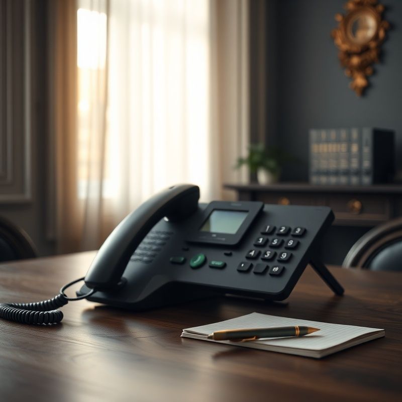 Detail profesionálního pracovního stolu s telefonem a notesem